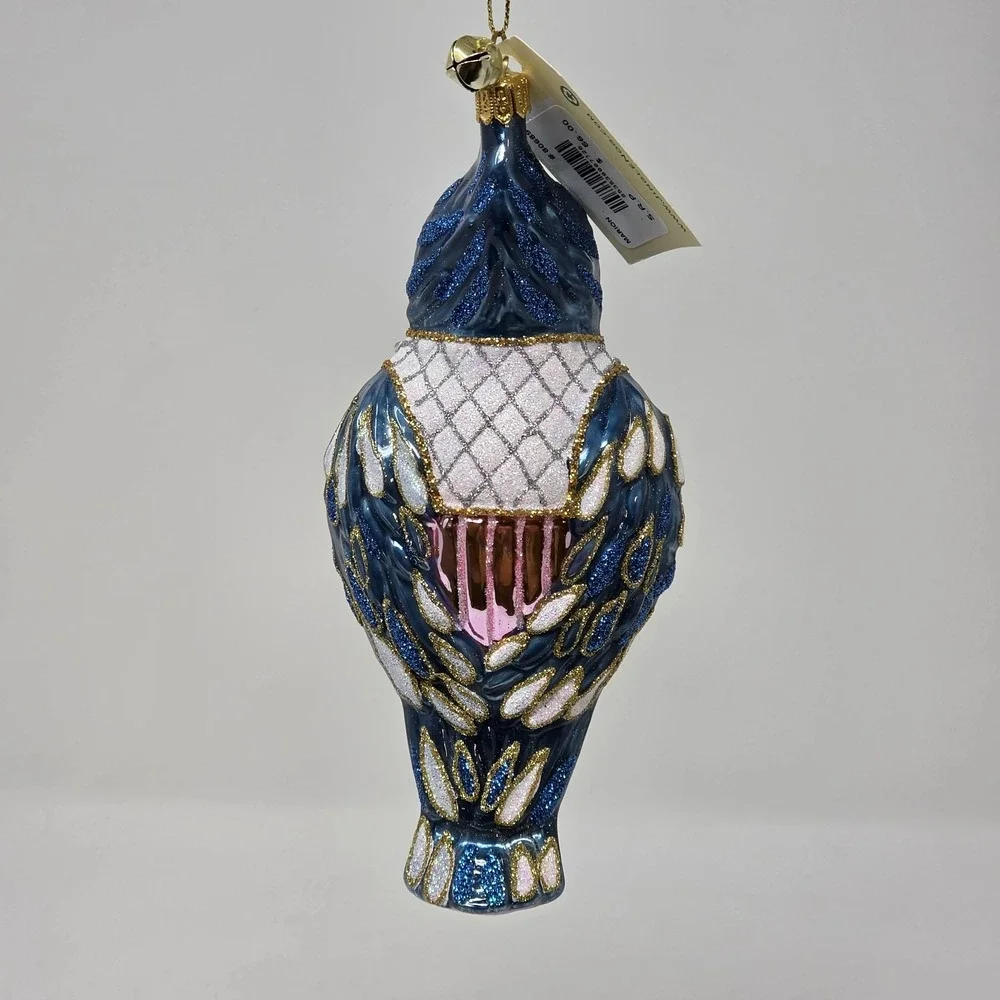 NIB JingleNog Marion Blue Bird Ornament #80689 Hand Blown & Painted in Poland